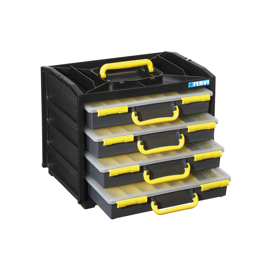 FERVI-Cassettiera c/4 valigette porta minuteria 377x265x310h mm C313   Sistemi di fissaggio, utensili e macchine per lamiera: Rivit Fasteners &  Tools