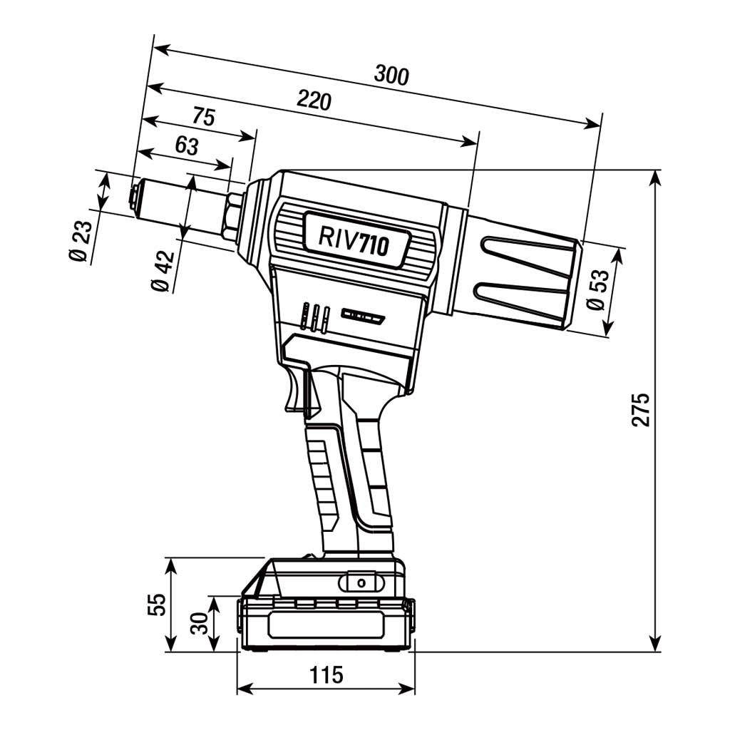 RIV710-Batt. tool rivet max. d.4,8 w/batt.+chrg. RIV710
