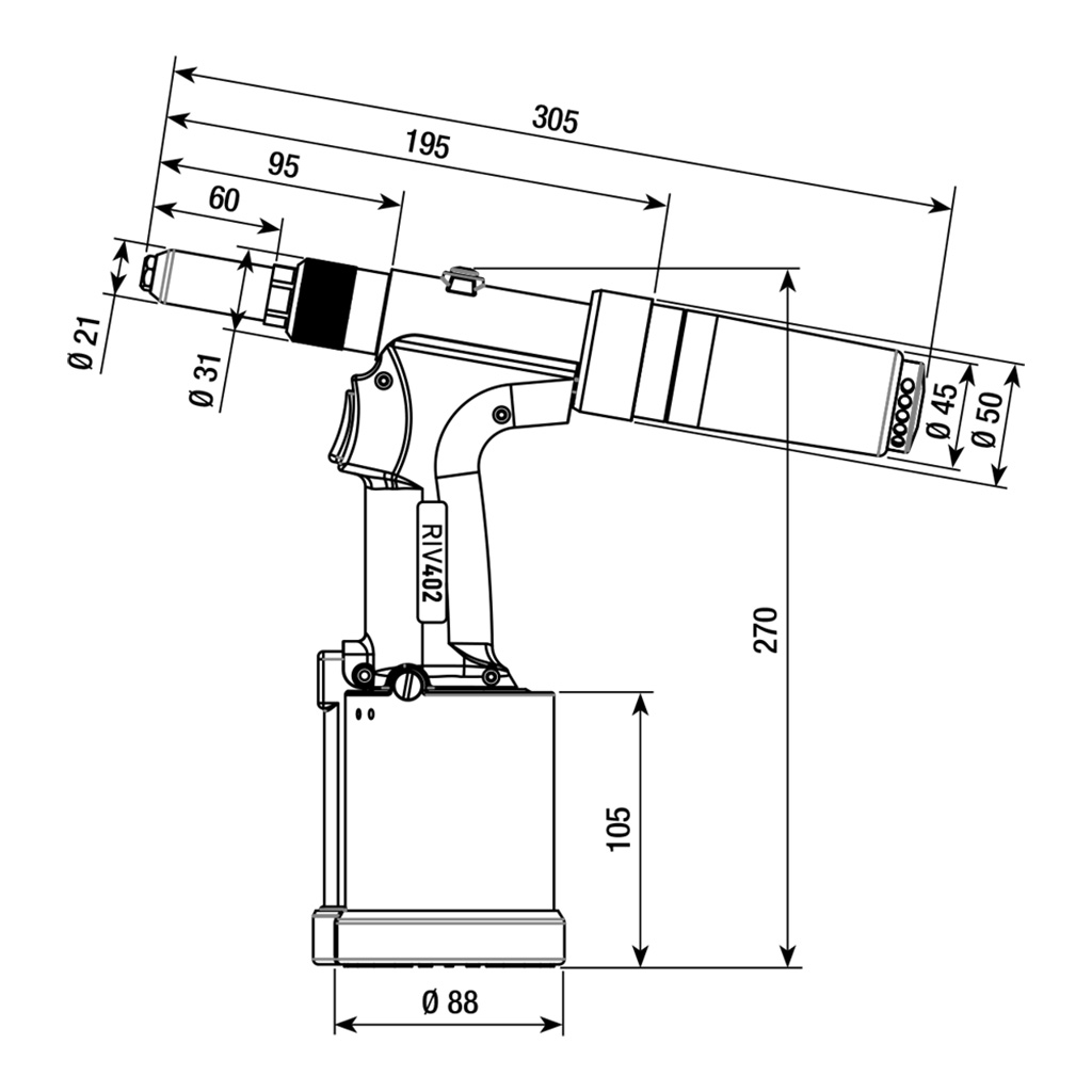 RIV402-Hydropneumatic tool for rivets d.3,2-4,8