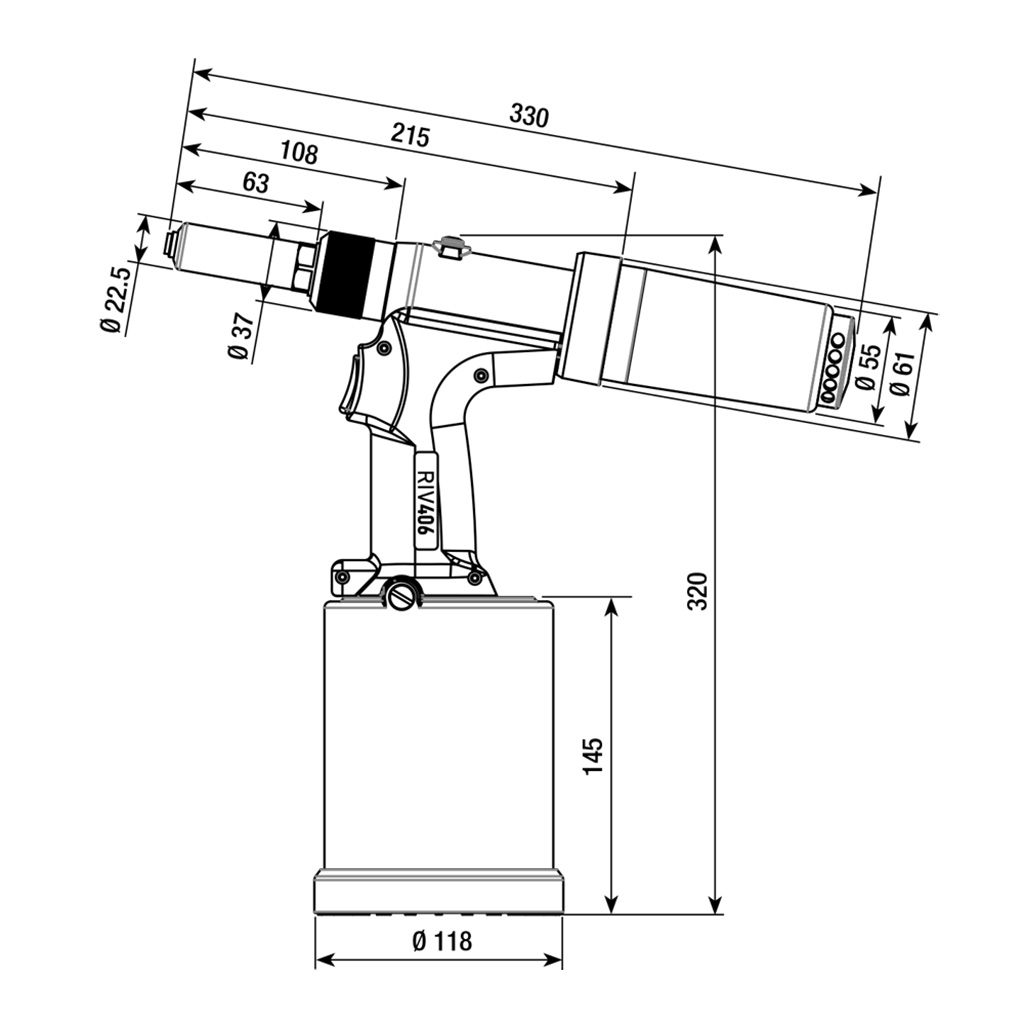 RIV406-Hydropneumatic tool for rivets d.4,8-6,4