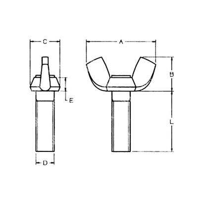 Wing screw UNI 5449/DIN 316 - American Type 4.8 - white zinc plated steel M12x30