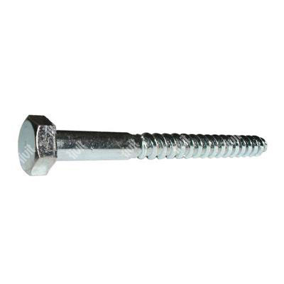 Hexagonal head wood screw UNI 704/ DIN 571 white zinc plated steel 10x150