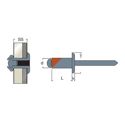 RZFT-Blind rivet Zinc plated Copper/Steel DH 3,4x7,0