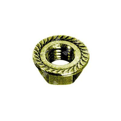 Hex serrated flange nut DIN 6923 yellow zinc plated steel cl.8 M3