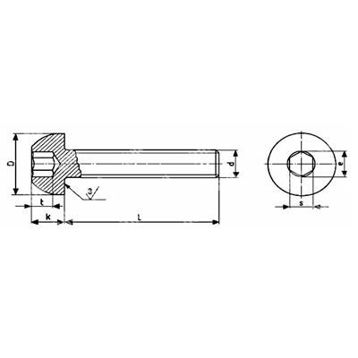 Vis tête bombée six pans creux ISO 7380 10.9 - acier zingué blanc déshydrogéné M5x40