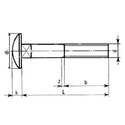 Vis tête bombée à collet carré UNI 5732/DIN 603 avec écrou   4.8 - acier zingué blanc M10x90