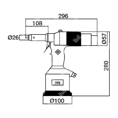 RIV998-Hydrop. tool for rivet nuts in a box with tie rod and heads from M3 to M12 RIV998