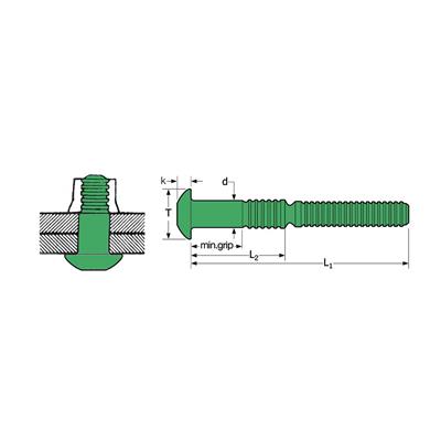 RIVLOCK-Lockbolt Aluminium DH d.10 gr 22,2-28,6 RLAT 12-16 d10