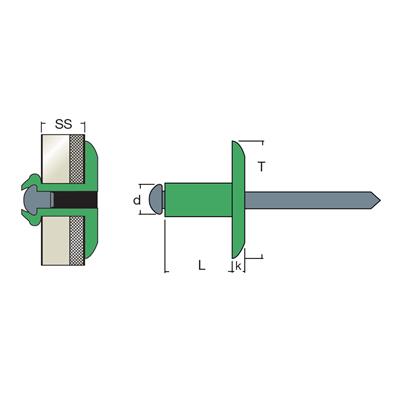 AFL169005-Rivetto Alu/Acciaio NERO 4,8x30,0 TL16