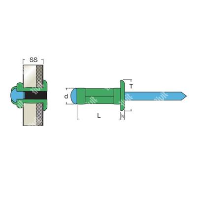 MULTIRIV6005-Riv.Alu/Inox TT ss1,2-6,4 VERDE M. 4,0x9,5