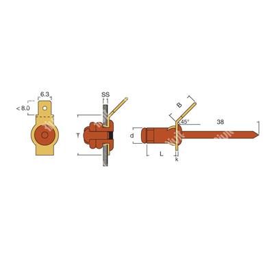 MASRIV1/45-Blind rivet Copper/Copper steel L.6,3 1 Brass faston 45° 1-45