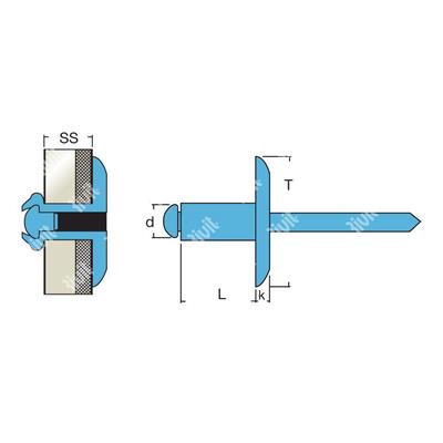 IILA214-Blind rivet Stainless steel 304/Stainless h.5,0 LH14 4,8x14,0 TL14