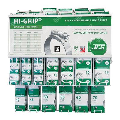 JCS-HIGRIP C Stands Box Inox hose clips 304 L13 mm ass.12-70