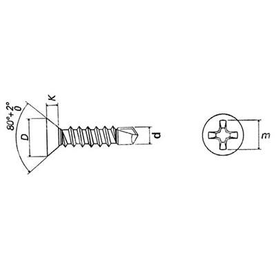 Countersunk flat head self drilling screw UNI8119/ stainless steel 304 6,3x38